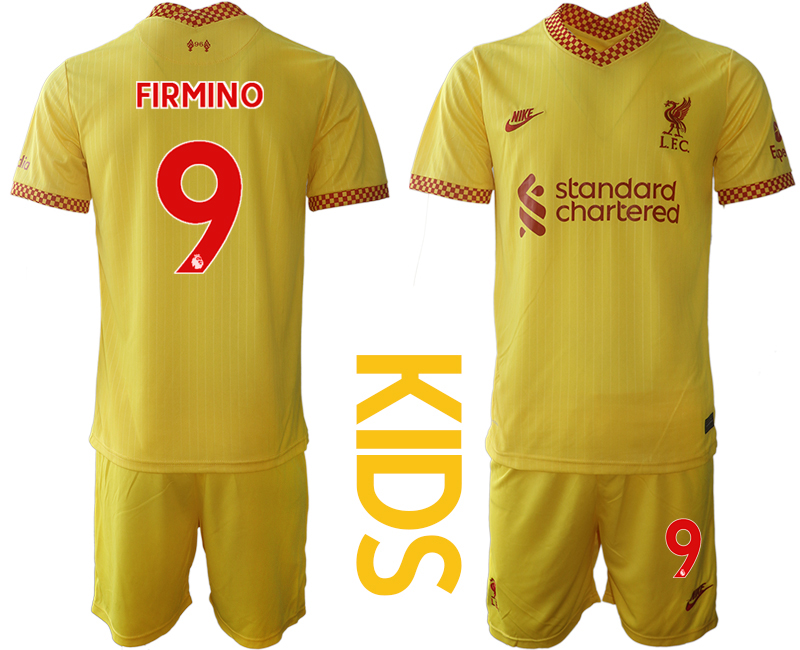 Youth 2021-2022 Club Liverpool Second away yellow #9 Soccer Jersey